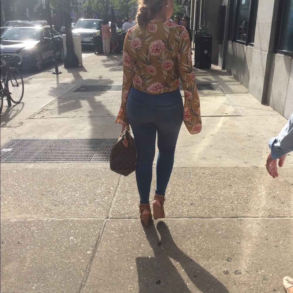 Mustard floral crop top
